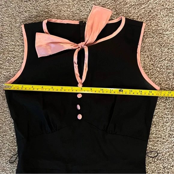 Stop Staring! Retro 30's 40’s 50’s Bombshell Dress Black With Pink Trim bow M - Picture 8 of 9